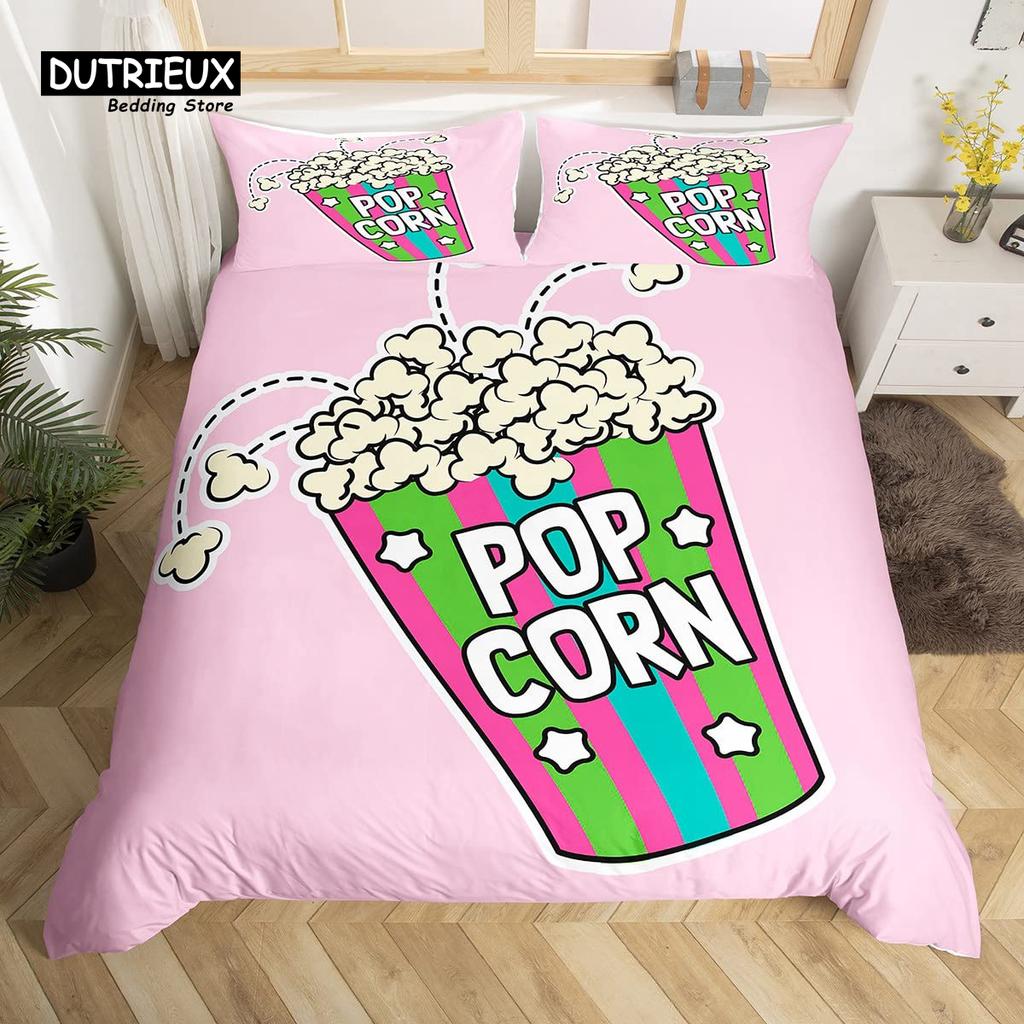 Popcorn Duvet Cover Movie Theater Food Bedding Set Microfiber Cinema Poster Comforter Cover Twin Full For Kids Teens Room Decor