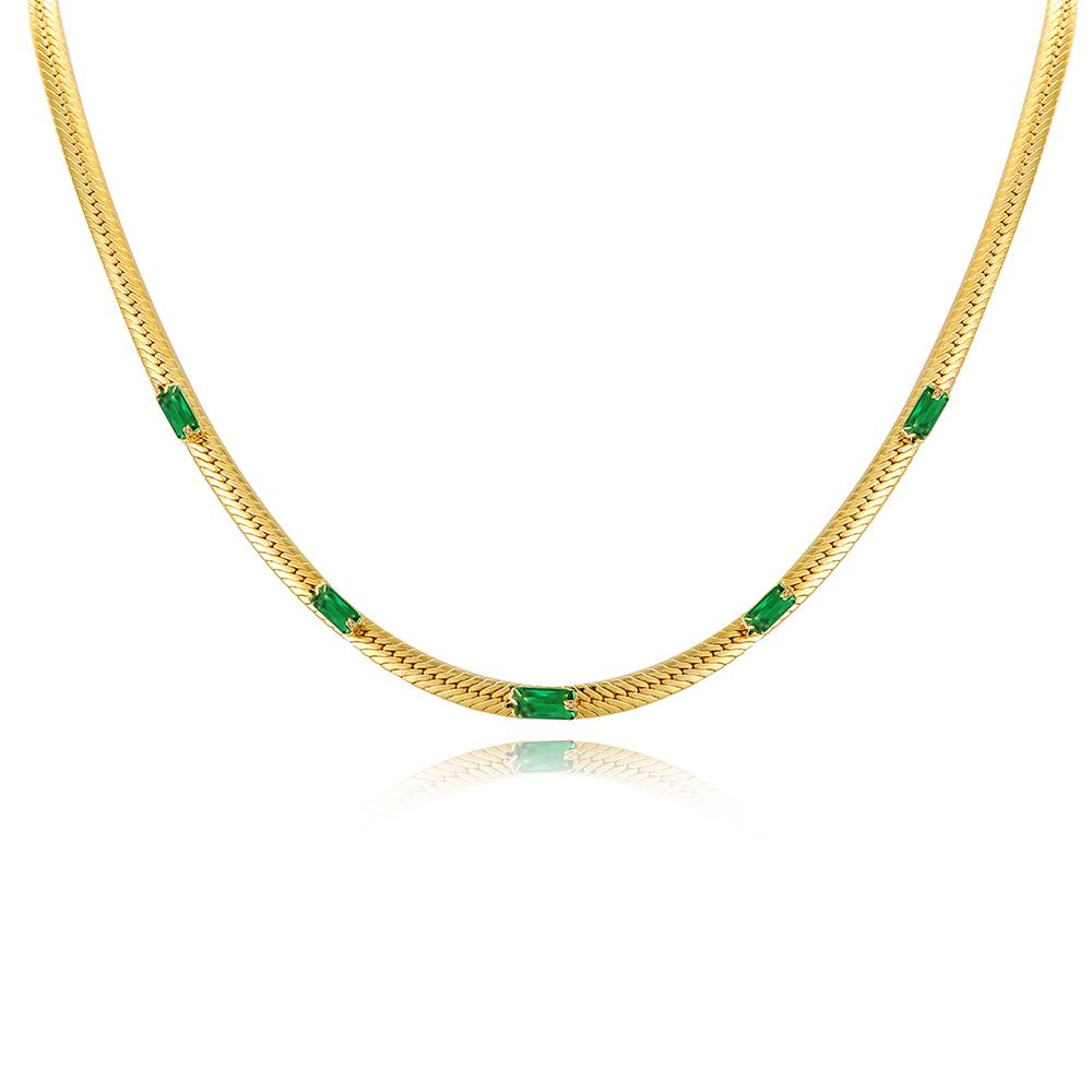 

High Quality Fashion Gold Width Herringbone Snake Chain Micro Pave CZ Charm Choker Necklaces Wedding Jewelry For Women Collar
