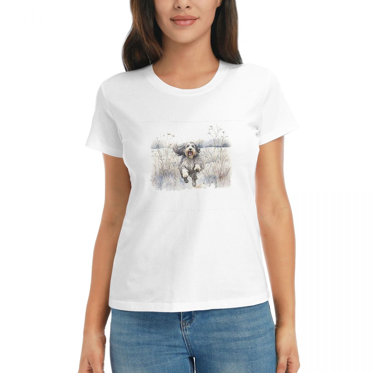 

Women TShirt Bearded Collie Dog Paw Prints Summer Short Sleeve Tees Round Neck Cotton T Shirts Clothes Tops Streetwear S