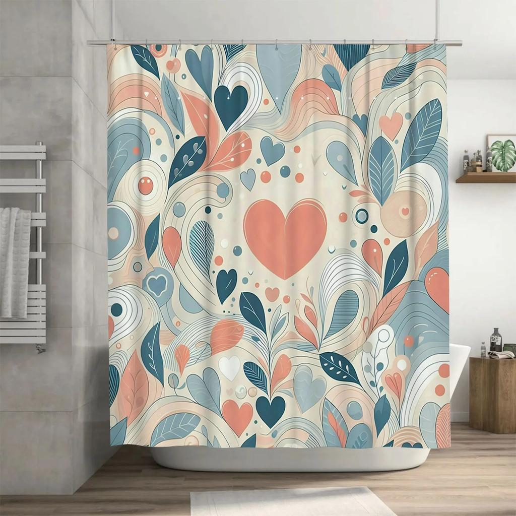 Abstract Heart and Leaf Shower Curtain - Modern Artistic Design for a Unique and Stylish Bathroom Décor