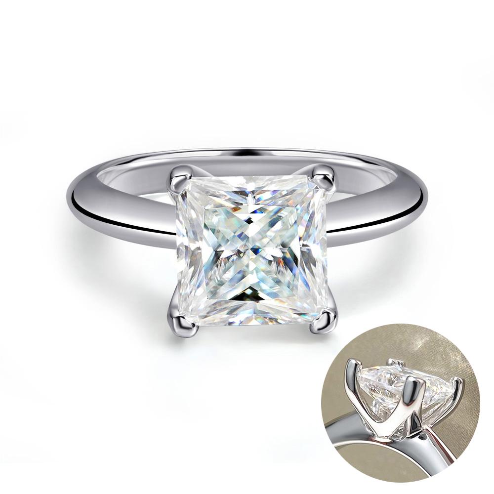 1/2/3/4 Carat Princess Cut Moissanite Engagement Ring with GRA Solitaire Diamond Wedding Promise Bands for Women Fine Jewelry