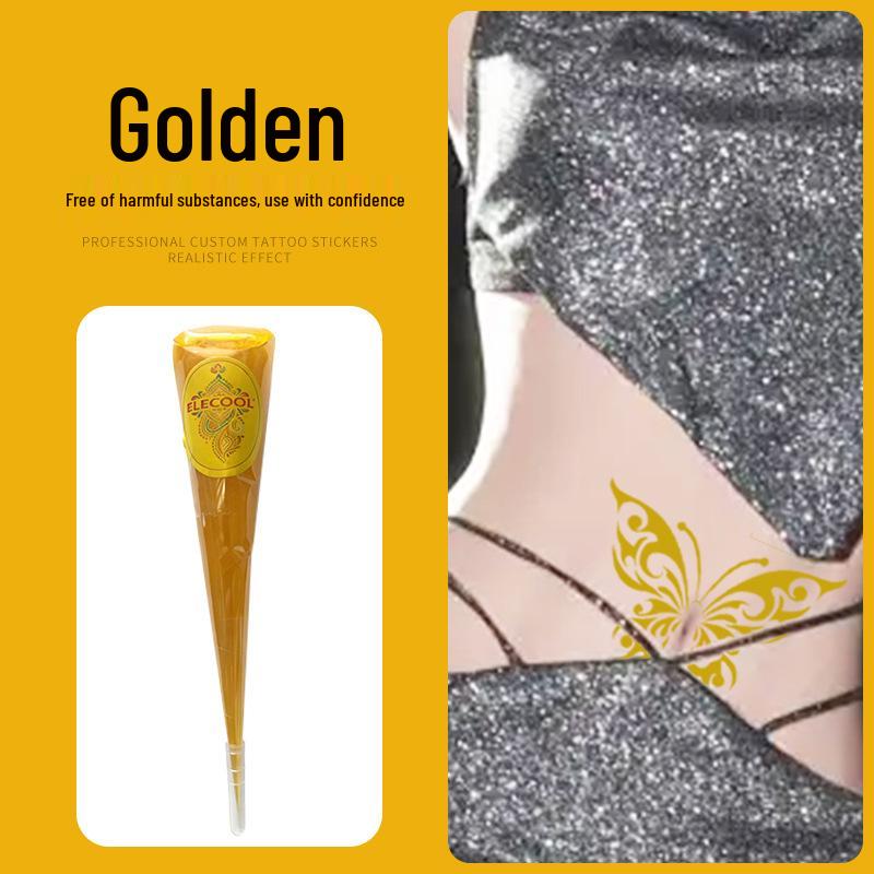 ELECOOL Waterproof Hand-painted Semi-Henna Tattoo Cream with Stencils and Stickers