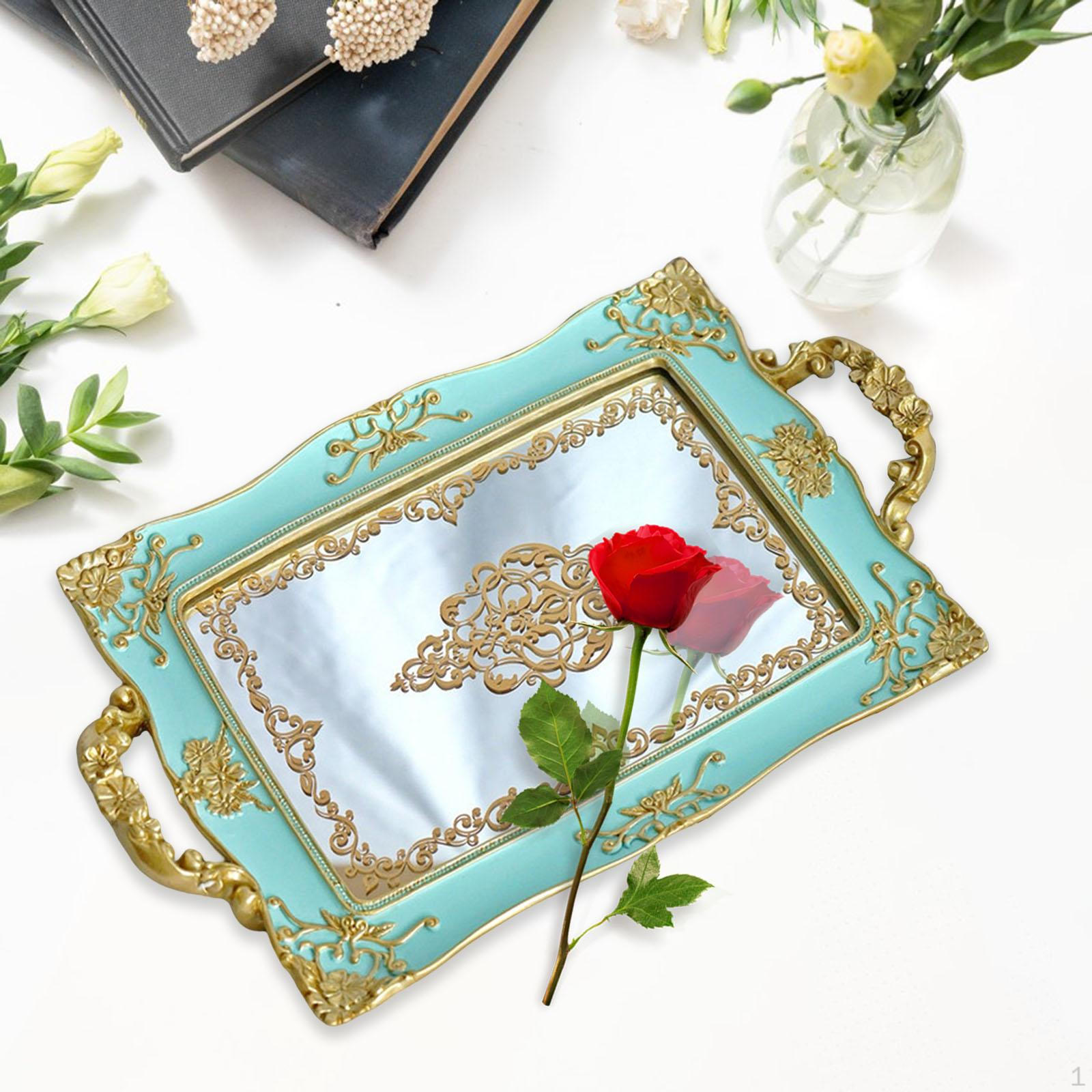 Декоративный зеркальный поднос, Органайзер Прямоугольный с декором Поднос для макияжа Сервировочный Туалетный столик