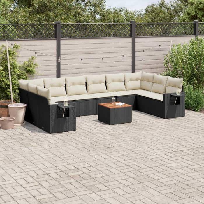 VidaXL Salon de Jardin avec Coussins 11 pcs, Canapés de Terrasse, Ensemble de Meubles de Patio, Mobilier d'Extérieur, Noir 3257064