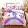 3D Cartoon Bedding Set Unicorn Rainbow Printed Duvet Cover Set Soft Skin-Friendly Single Double King Size for Kids Birthday Gift