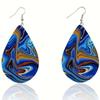 Colorful Abstract Pattern Wooden Droplet Earrings for Women's Daily Wear