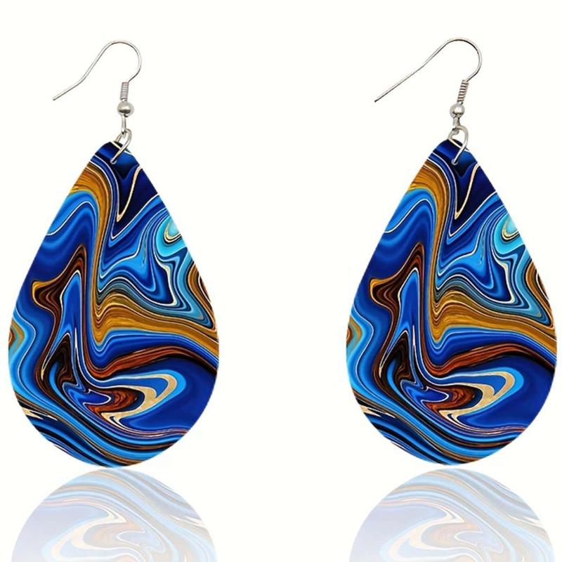 Colorful Abstract Pattern Wooden Droplet Earrings for Women's Daily Wear