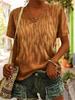Women's Abstract Waterdrop Print V Neck T-Shirt, Short Sleeve Casual Tops, Stylish Daily Wear for Spring & Summer