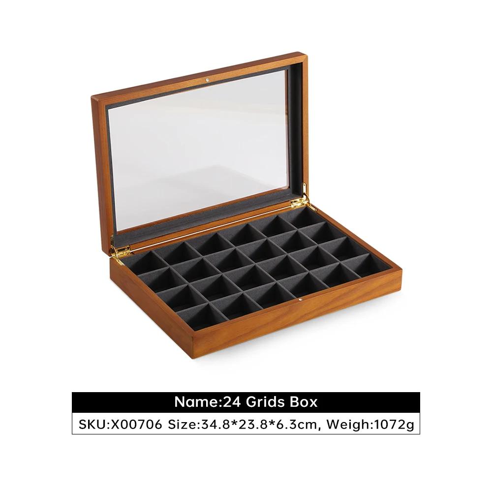 For  Bracelet Necklace Display Case Wooden Ring Earrings Organizer Large Jewelry Storage Box With Cover X007