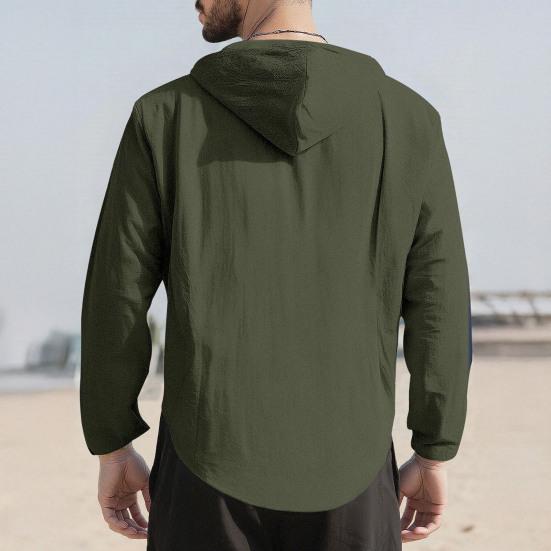Camisetas para Hombre con Capucha Cordón Manga Larga Botones Tapeta Camisa Tops Color Liso Corte Regular Casuales Viaje Oficina Uso Diario