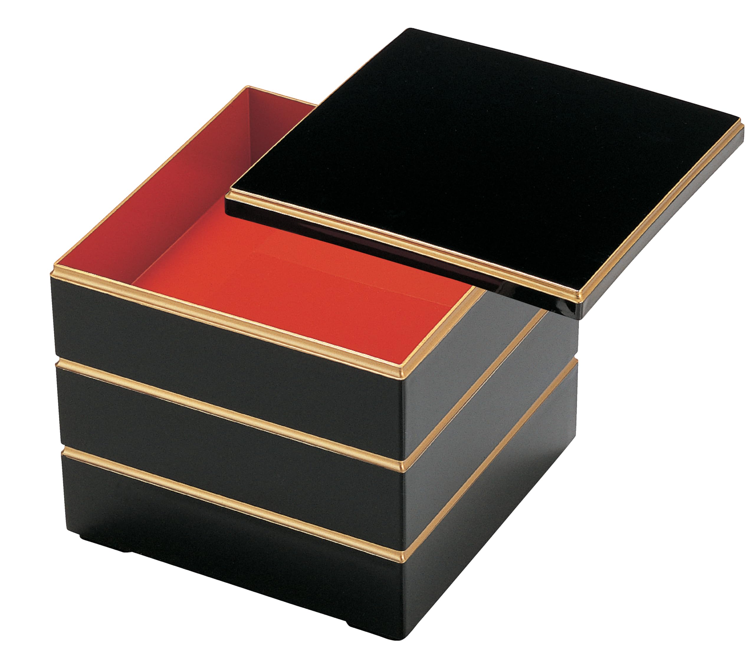 Wakaizumi Jubako Black with Red Interior and Gold 3 Lacquerware 65-inch Box Kakuraju Lines Tiers H-158-9A чёрный 7690₽