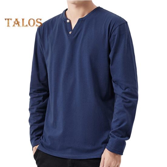 

Мужская футболка свободного покроя с V-образным вырезом и длинными рукавами, на осень и весну, повседневная спортивная домашняя одежда M темно-синий