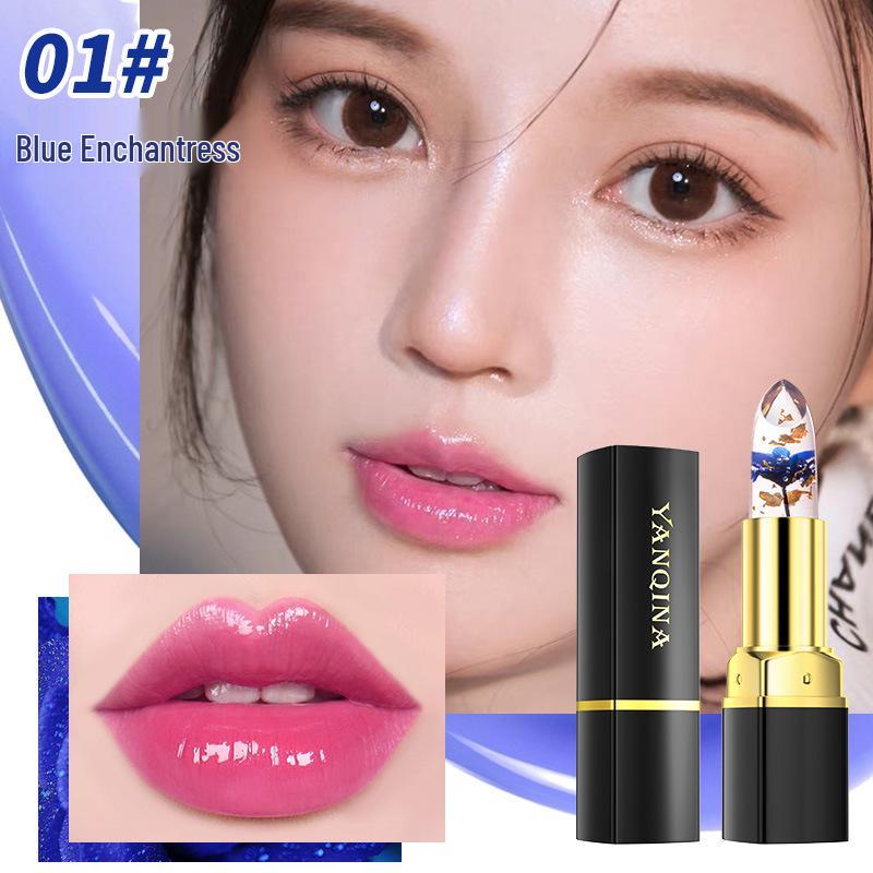YANQINA Color-Changing Jelly Lipstick with Gold Foil - Non-Stick, Non-Fading, Temperature-Sensitive Lip Gloss