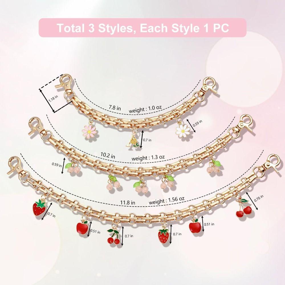 1Pc New Women's Sweet Bag Chain Replacement Strawberry Handbag Straps Portable Metal Extension Chain Pendant Decoration
