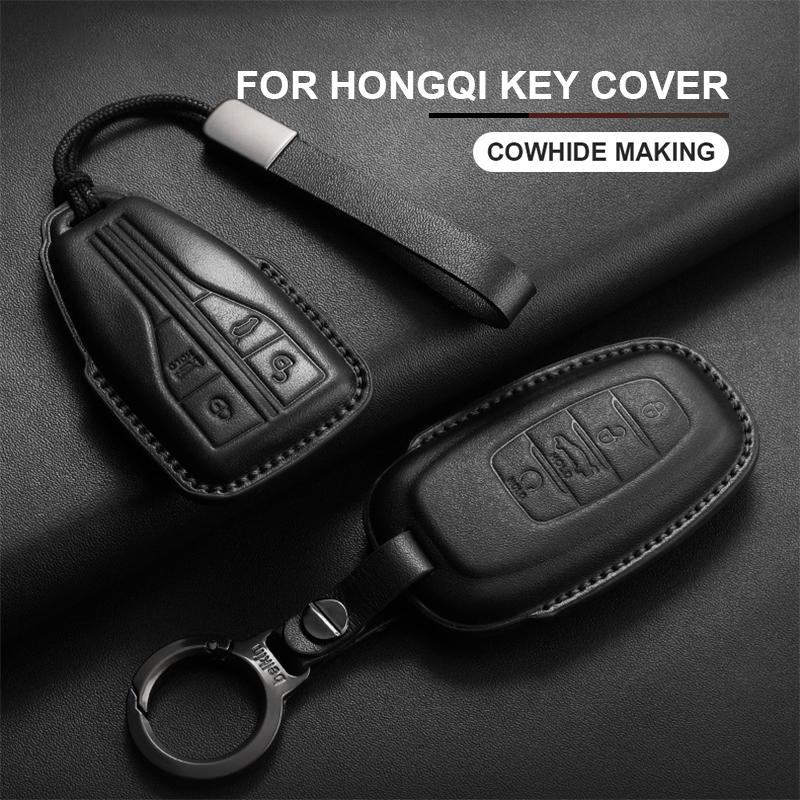 Leather Car Remote Key Case Cover Shell Fob For FAW Hongqi H5 HS5 H9 HS7 H7 L5 HS3 L9 E-HS9 E-QM5 LS7 E-HS3 Keychain Accessories