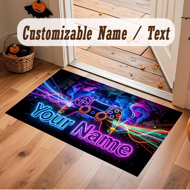Neon Colorful Theme Crystal Velvet Floor Rug Personalized Custom Name Text Warm Carpet Home Decoration