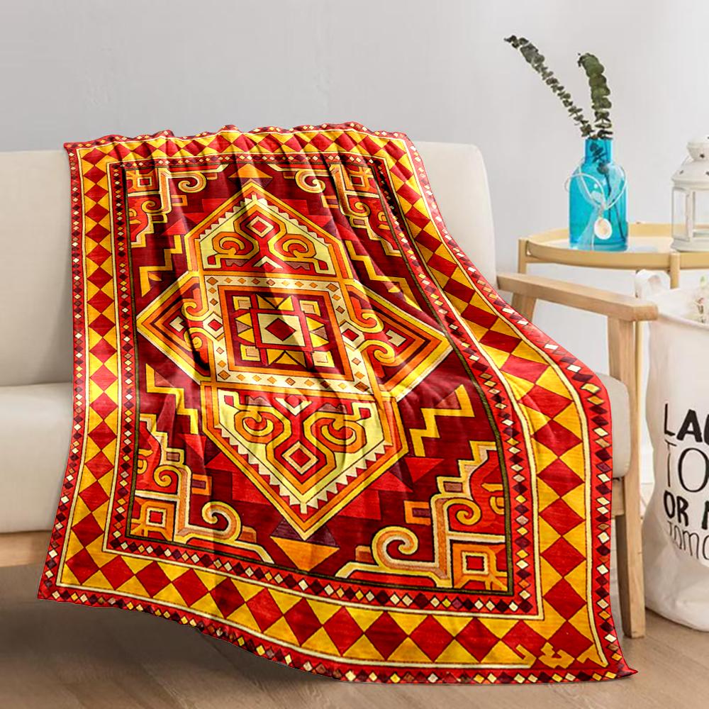 Geometric Tribal Pattern blanket, Red and Yellow Decorative blanket  blanket, suitable for use in the bedroom, living room, on the sofa
