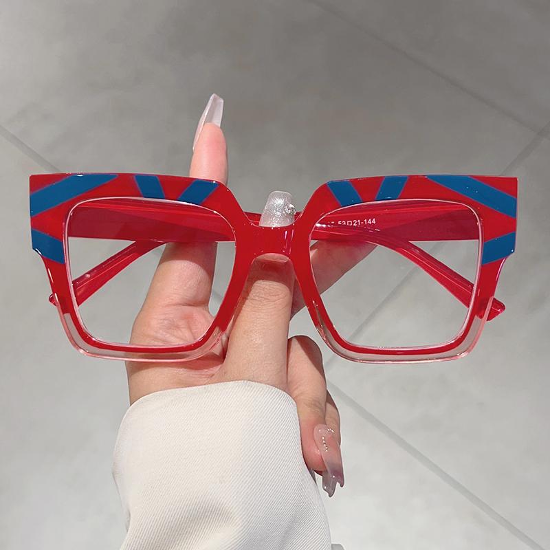 KAMMPT Übertriebene Quadratische Brille Damen Mode Vintage Patchwork Blaulichtblockierende Brille Stylische Nicht-Sehstärke Brille
