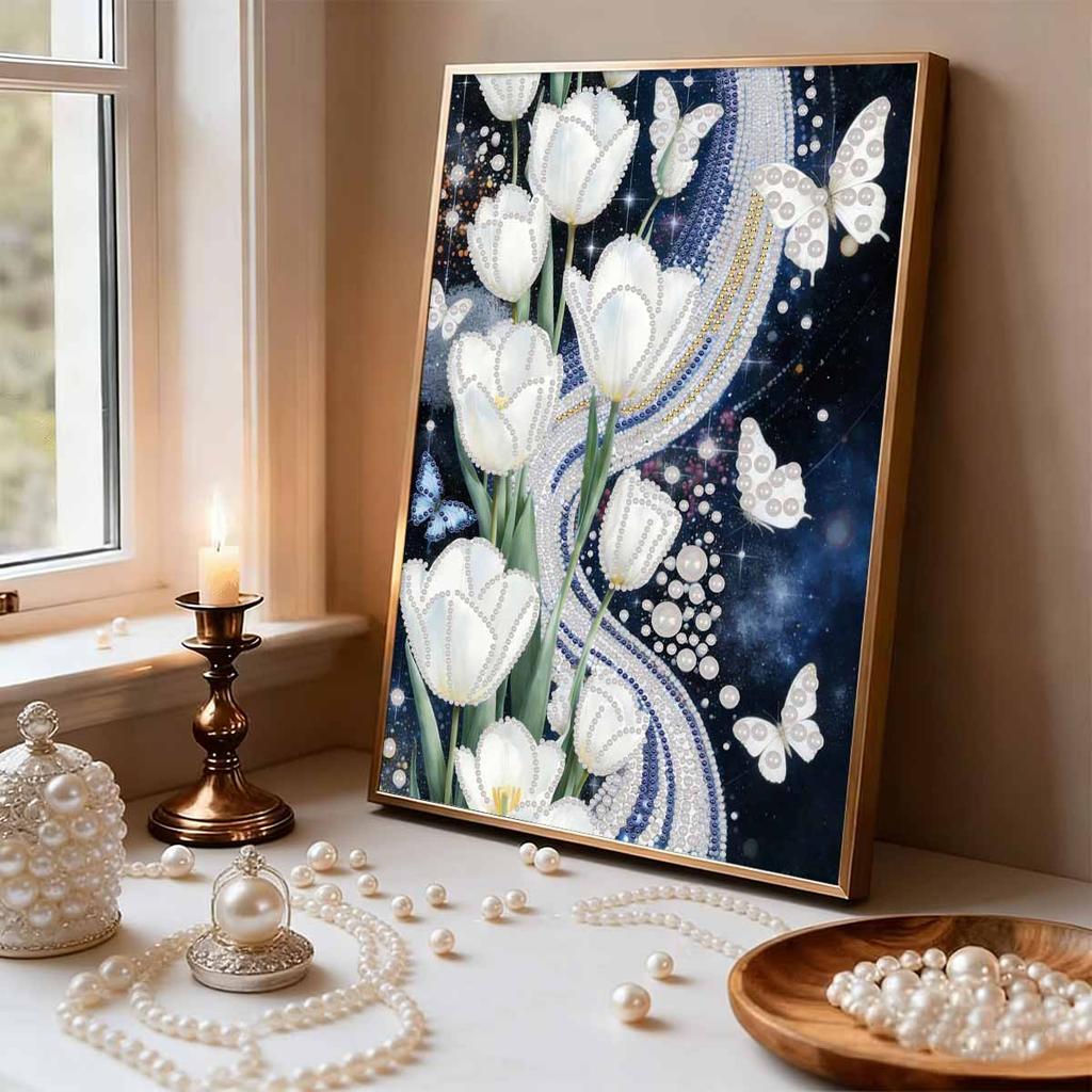 Pearl Painting Kit White Lily Frameless Handicraft DIY Bedroom Decoration Living Room Wall Art Room Decoration Art Craft Decoration