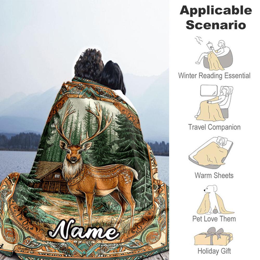 Elk Forest Customize Your Name Blanket Throw Personalized Blanket Ultra-Soft Great for Living Room Office Livingroom Bed Four Seasons Universal
