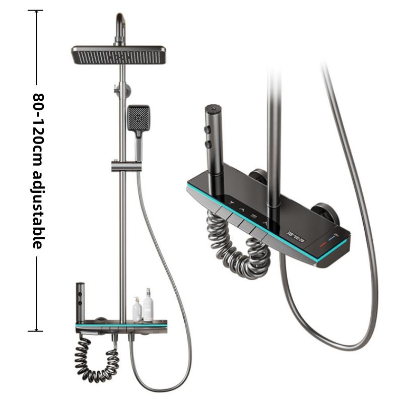 Digital Display Shower Set Bathroom Rainfall Wall Mounted 4 Way Shower Faucet Bathtub Rain Hot Cold Mixer Tap Shower System