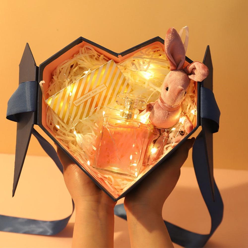 1pc Heart Shaped Gift Boxes Double-door Treat Boxes with Ribbon Floral Gift Wrap Box Party Favor Boxes Souvenir Gift Box for Wedding Party Birthday