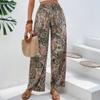 Summer New Fashion Printed Elastic Waist Wide Leg Pants Women Vintage Vacation Beach Pants Casual Woman Simple Thin Office Ladies Long Trousers 25783
