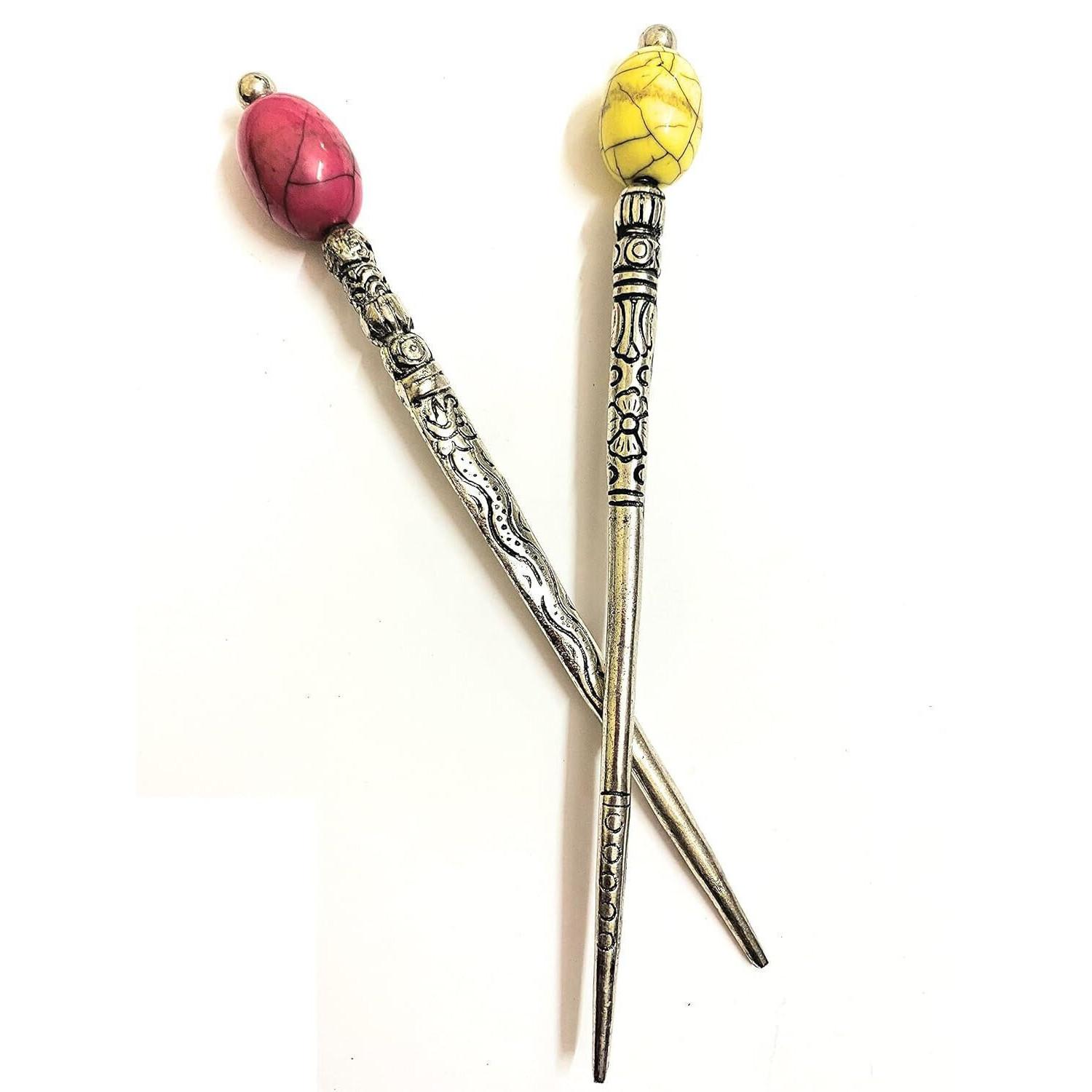 @ Metal Silver Bun Stick With Rhinestone Set Of 2 Zr-1921-60%Off