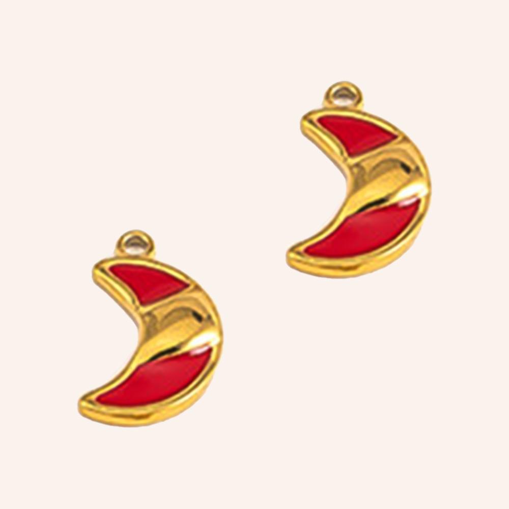 2pcs Stainless Steel Irregular Red Enamel Round Heart Star Design Pendant Necklace Earring Heart Charms Craft Jewelry Findings
