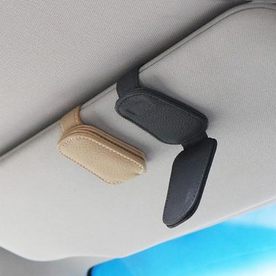 Car Sun Visor Clip Glasses Cards Case Auto Sunglasses Visor Glasses Holder Sunglasses Bracket Holder Pu Leather Glasses Support