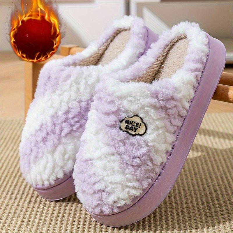 Women's Winter Plush Slip-On Slippers with Thick Sole Striped Pattern Cozy Indoor Footwear