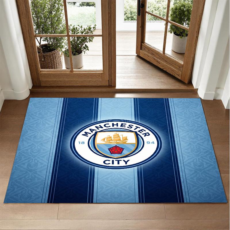 Manchester City Design Crystal Velvet Rug Soft Decorative Mat for Bedroom Entrance