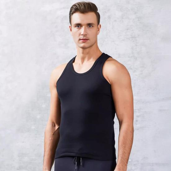Gilet Homme Col Rond Sans Manches Coupe Ajustée Débardeurs Doux Respirant Hauts à Superposer Sensation Sans Couture Gilet Basique Tenue Quotidienne