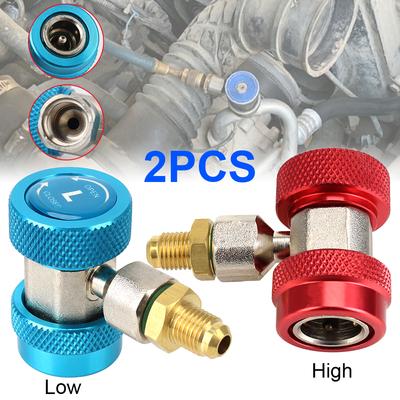 Quick Coupler Connector Adapter Car Air Conditioner Fluoride Converter Adjustable R134A High Low 2Pcs Car Accessories