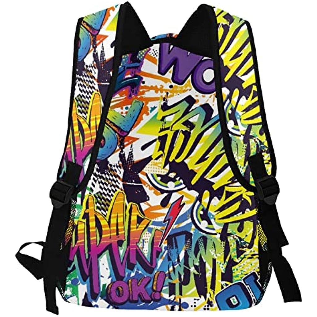 Mochila Multiusos para Ocio con Estampado de Cómics Abstractos y Texto Estilo Graffiti Urbano Yo Pop Super Grunge Wow Mochila de Viaje Deportiva Escolar