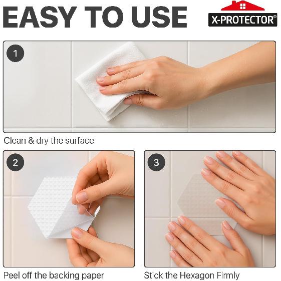 X-Protector Bathtub Non Slip Stickers - 24 PCS Pack 3.15" - Clear Anti Slip Shower Stickers - Premium Shower Adhesive Strips - Self Adhesive Bathtub