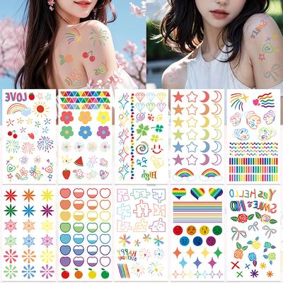 10sheets Colorful Graffiti Pattern Tattoo Stickers For Face Arm Body Temporary Fake Waterproof Tattoo Stickers Kids Party Gifts