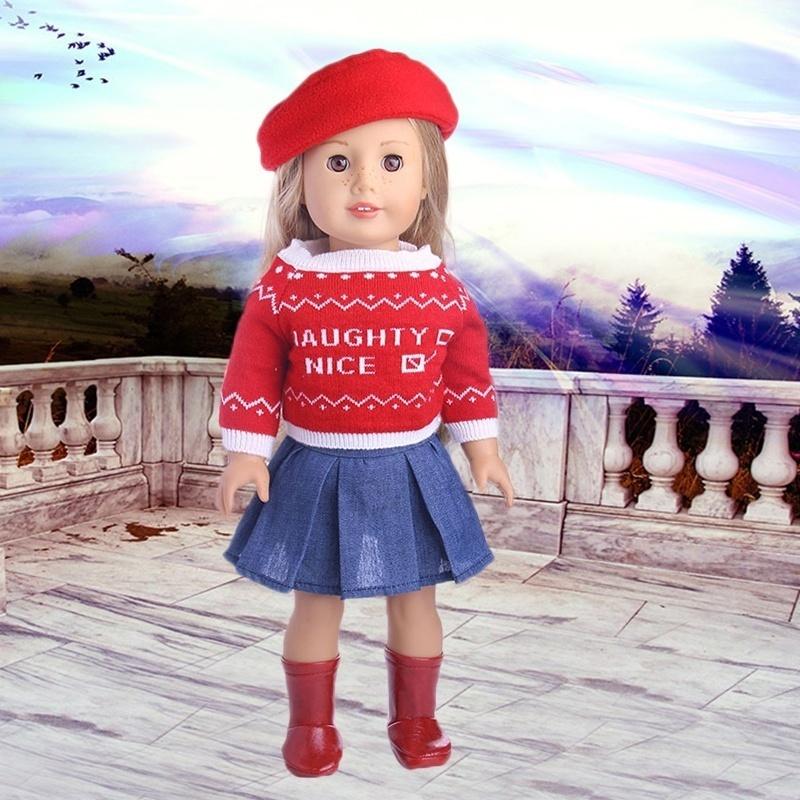 3Pcs/Set Popular 18 Inch American Girl Doll Clothes/doll Clothes Hat Sweater and Skirt