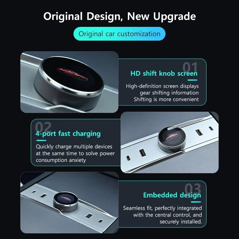 For Tesla Model 3 Highland 2025 Docking Station Central Control with Gear Shift Knob Multi-Port USB Hub for Tesla Model 3