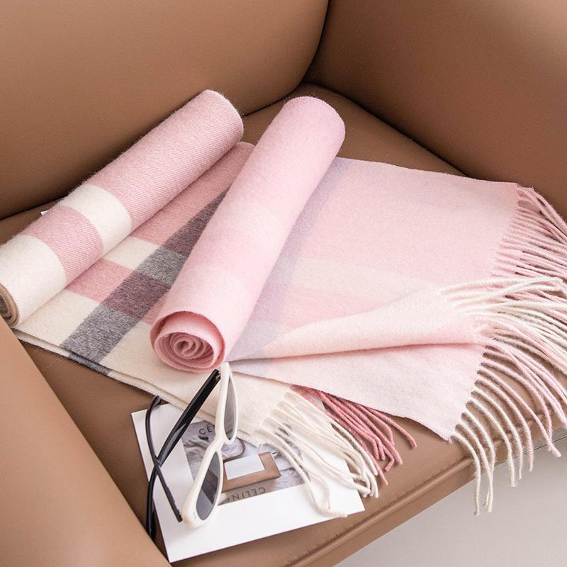 Lamb Wool Scarf Autumn and Winter New High End Women's All Match Thickened Plaid Splicing Warm Scarf Dual Use