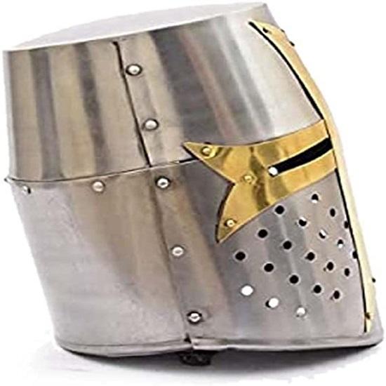 Kreuzritterhelm aus Messing | Mittelalterliche Ritterhelme aus Metall | PREMIUM-QUALITÄT mit angepasstem LEDER-INNENFUTTER