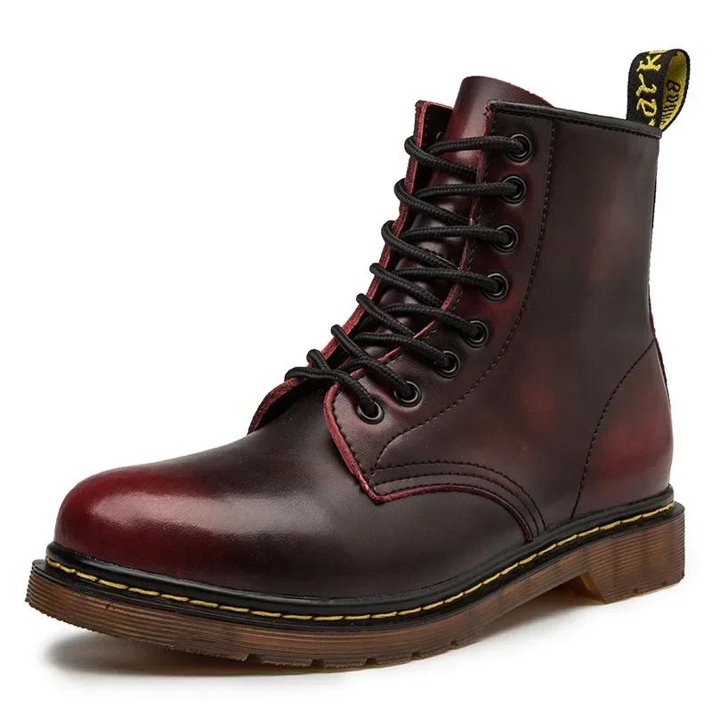 New Couple Boots Men's Women's Genuine Leather Motorcycle Shoes Breathable Waterproof Anti-Slip Warm boots Fashion ankle Boots