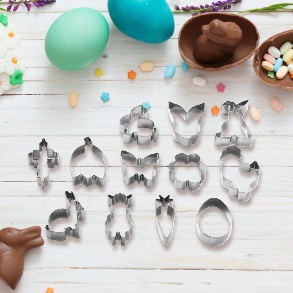 Easter Cookie Stamps Cookie Cutters for Baking Stainless Steel 12x Fondant Molds Easy to Demold & Cut for Cake Making Cookies