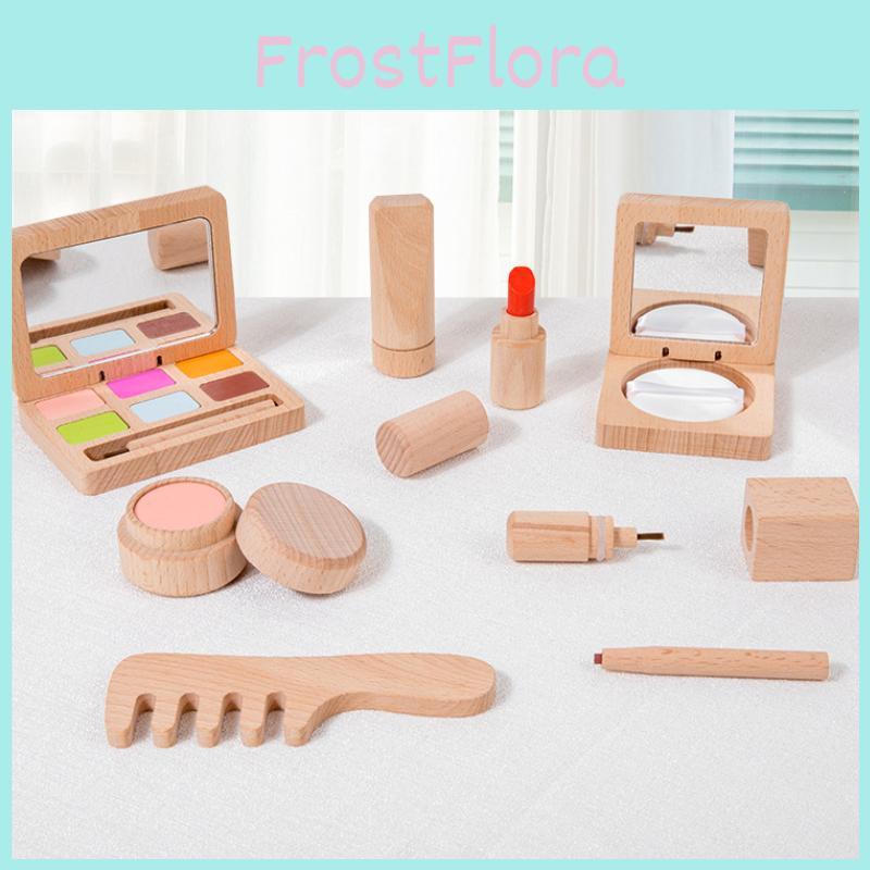 Wooden Makeup Toy Set For Kids Lipstick Eyeshadow Blush Pretend Play Cosmetics Kit