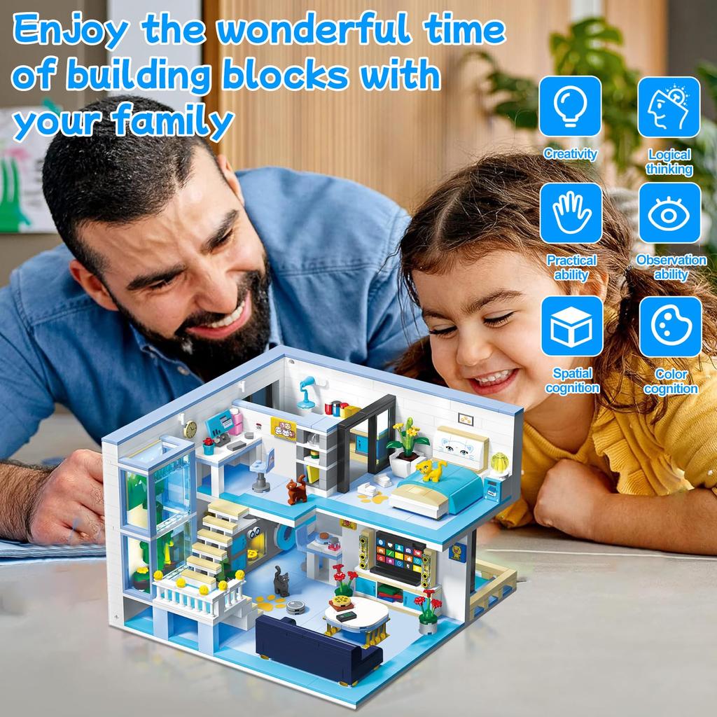 Hallisun Building Blocks Set: Cat Room Model, 3D Puzzle Toy, Miniature House, Mini Size, Brick Blocks, for Adults and Children (8+), Boys and Girls, C