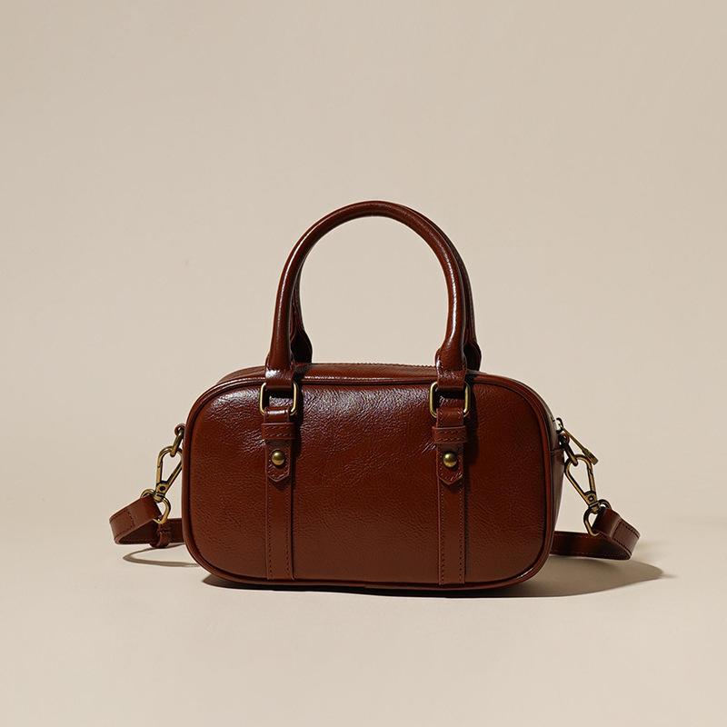 Top-grain Cowhide Retro Crossbody Women's Bag Fashionable Hand-held and Simple Hand-carried Bag