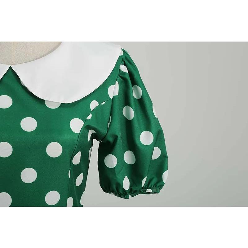 Collar Elegant Women Summer Dress Short Sleeve Dot Vintage Dress A Line Midi Party Sundress