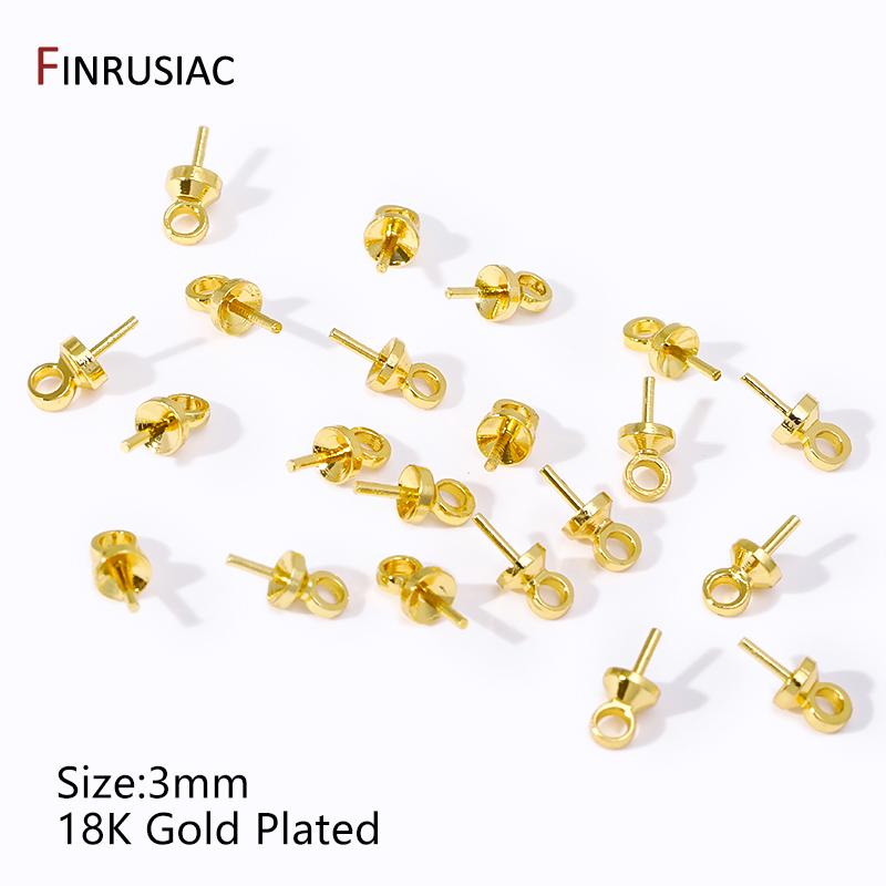 

14/18K Gold Plated Brass Eye Pin Screw Eye Bails Beads End Caps Pearl Charms Connector Bail For DIY Pendants Making Accessories 20 pieces