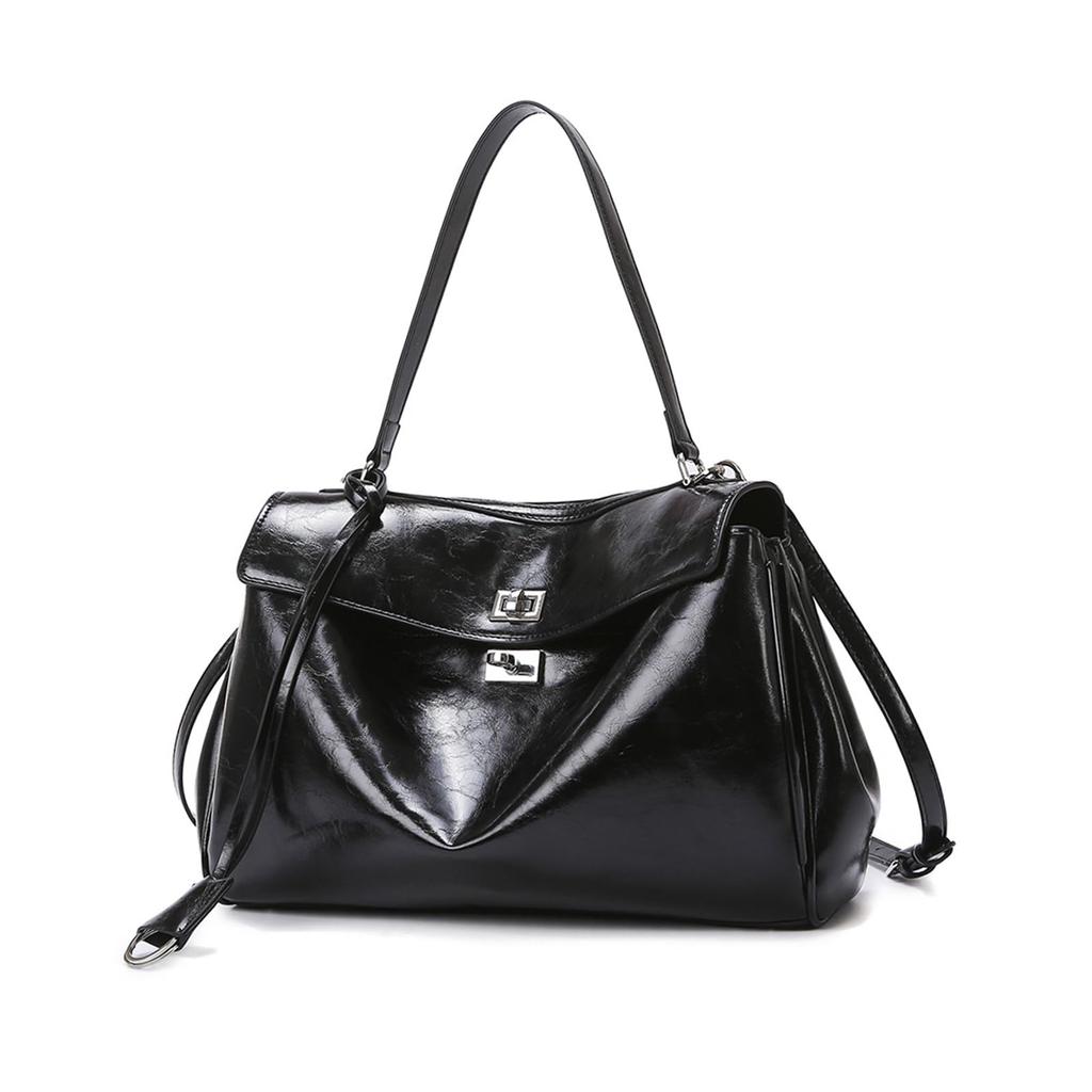 NICOLE & DORIS Women's Popular Handbag, Black Shoulder Bag, 2-Way, Double-Layer Design, Large Capacity, Perfect for School Entrance Ceremonies and