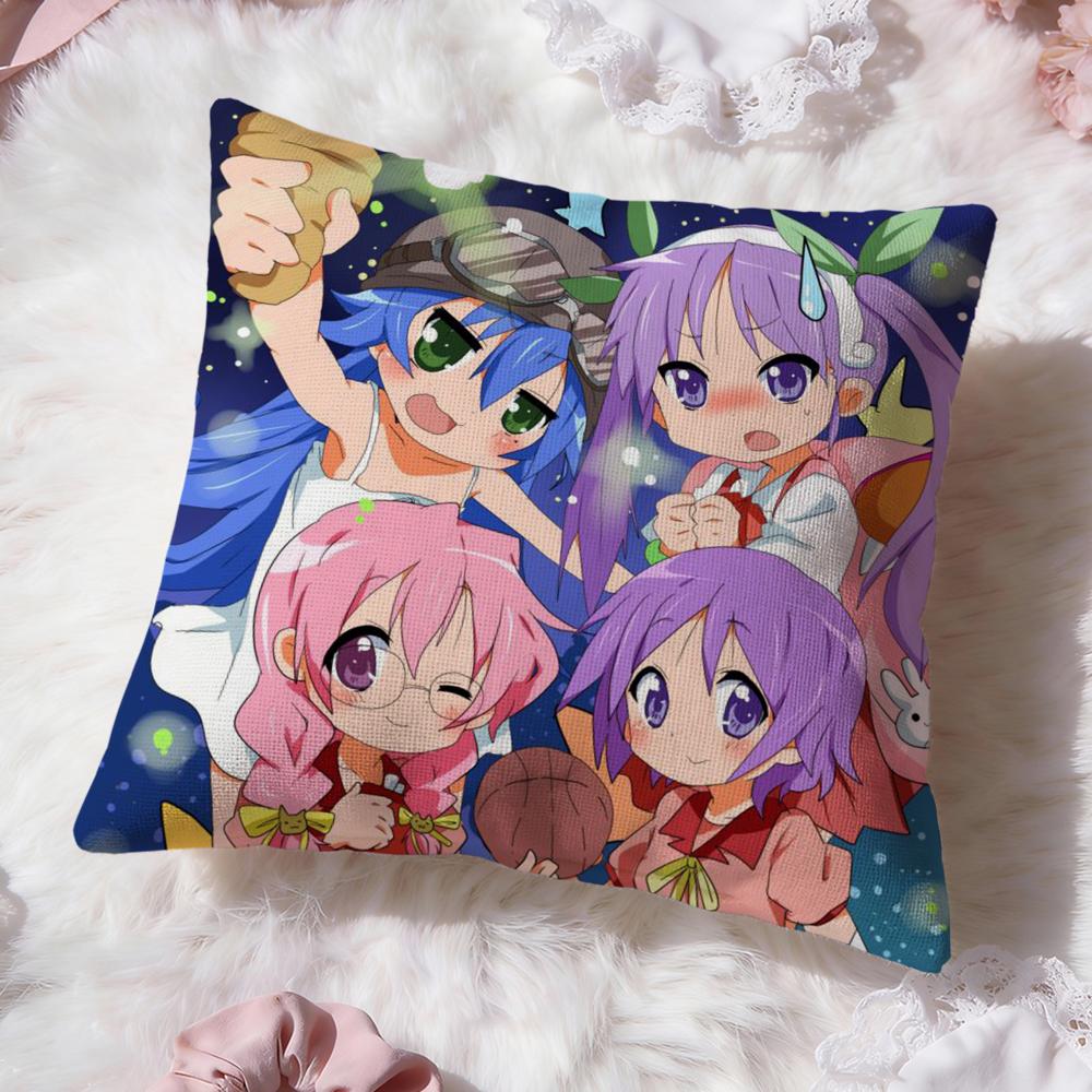 L-Lucky Star Anime Cushion Cover Premium Comfort Reversible Pillow Cove -Two In One Design for Any Room & Car Interior